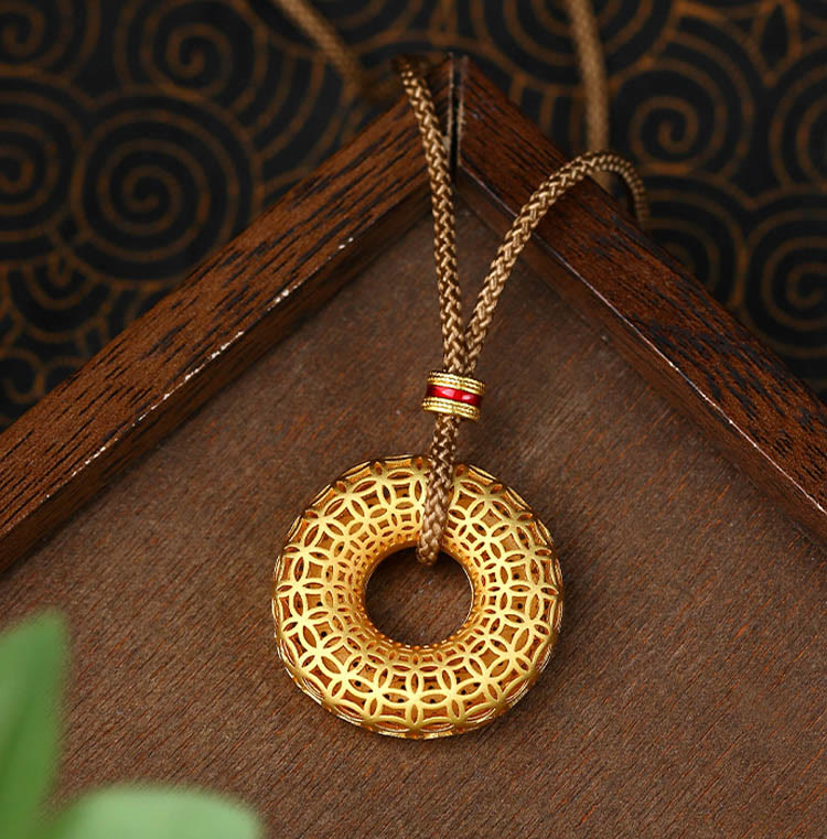 Buddha Stones Copper Coin Pattern Peace Buckle Copper Auspicious Necklace Pendant - image 2