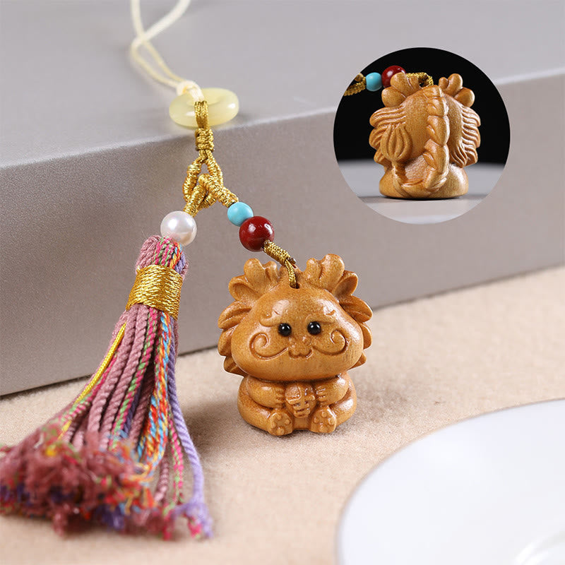 Buddha Stones Sandalwood 12 Chinese Zodiac Blessing Colorful Tassel Accessories Keychain - image 2
