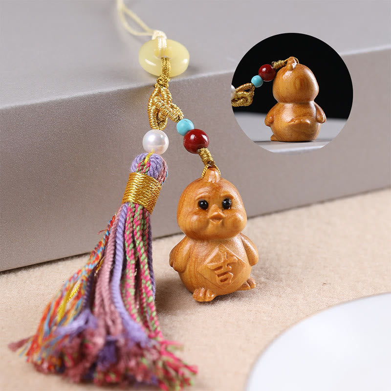 Buddha Stones Sandalwood 12 Chinese Zodiac Blessing Colorful Tassel Accessories Keychain - Rooster - image 28