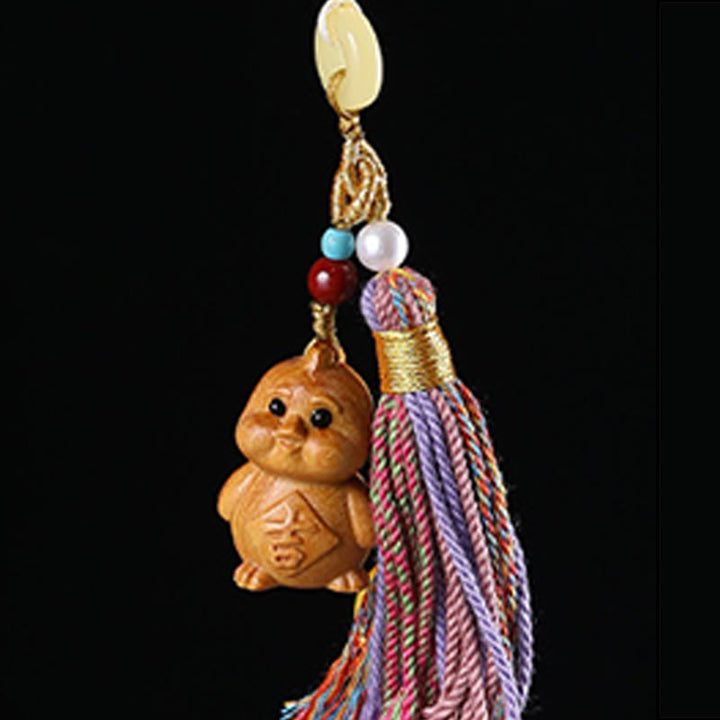 Buddha Stones Sandalwood 12 Chinese Zodiac Blessing Colorful Tassel Accessories Keychain - image 29