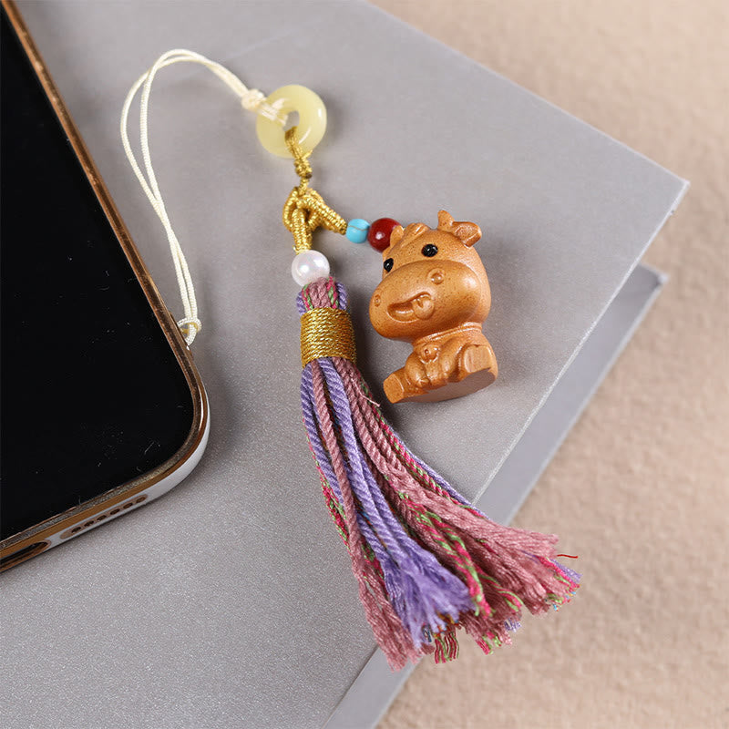 Buddha Stones Sandalwood 12 Chinese Zodiac Blessing Colorful Tassel Accessories Keychain - image 14