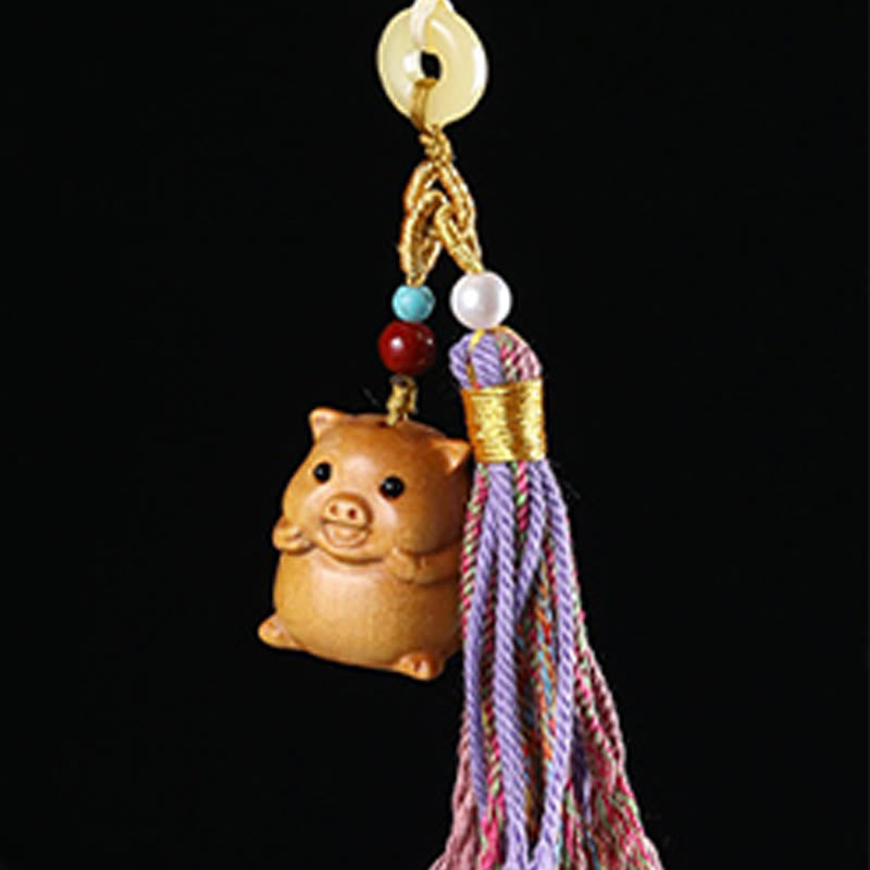 Buddha Stones Sandalwood 12 Chinese Zodiac Blessing Colorful Tassel Accessories Keychain - image 33