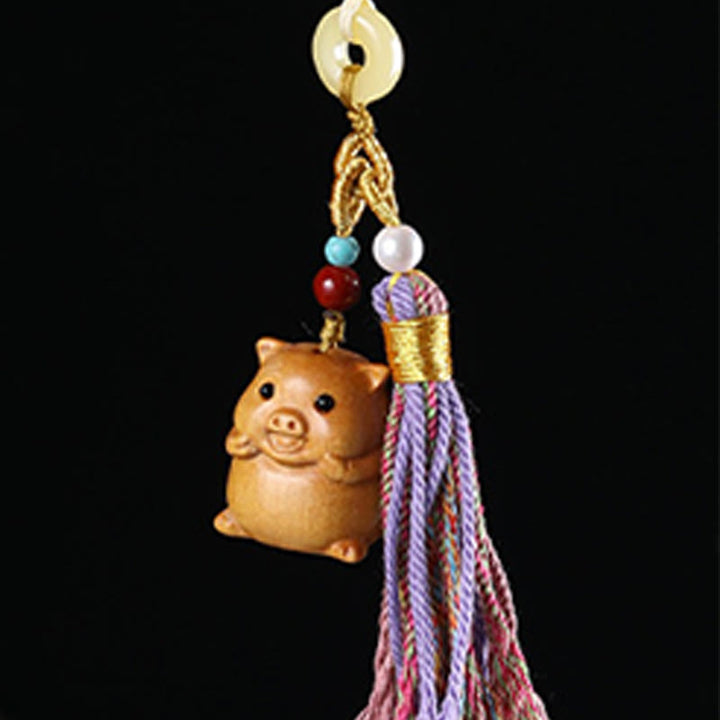 Buddha Stones Sandalwood 12 Chinese Zodiac Blessing Colorful Tassel Accessories Keychain - image 33