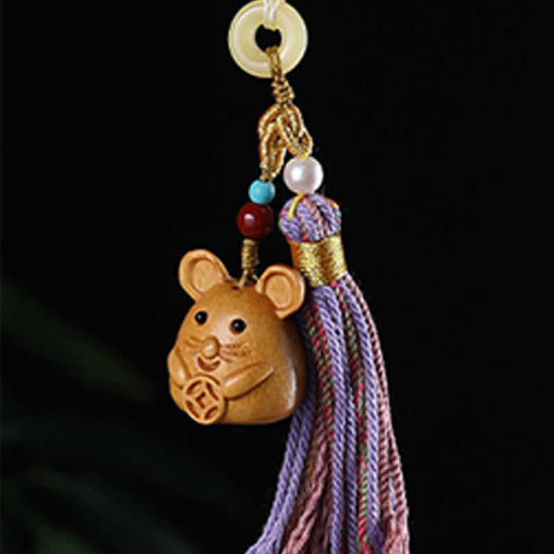 Buddha Stones Sandalwood 12 Chinese Zodiac Blessing Colorful Tassel Accessories Keychain - image 10