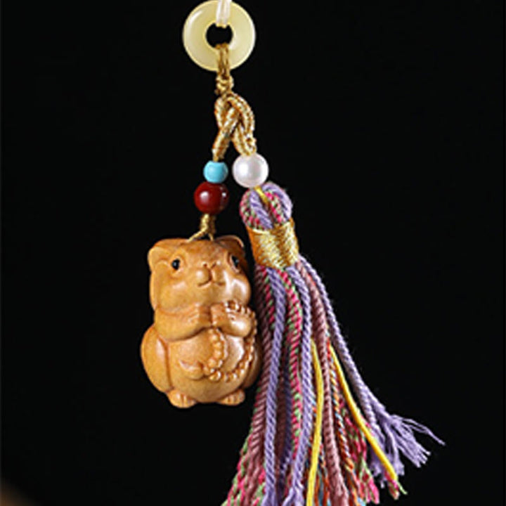 Buddha Stones Sandalwood 12 Chinese Zodiac Blessing Colorful Tassel Accessories Keychain - image 19