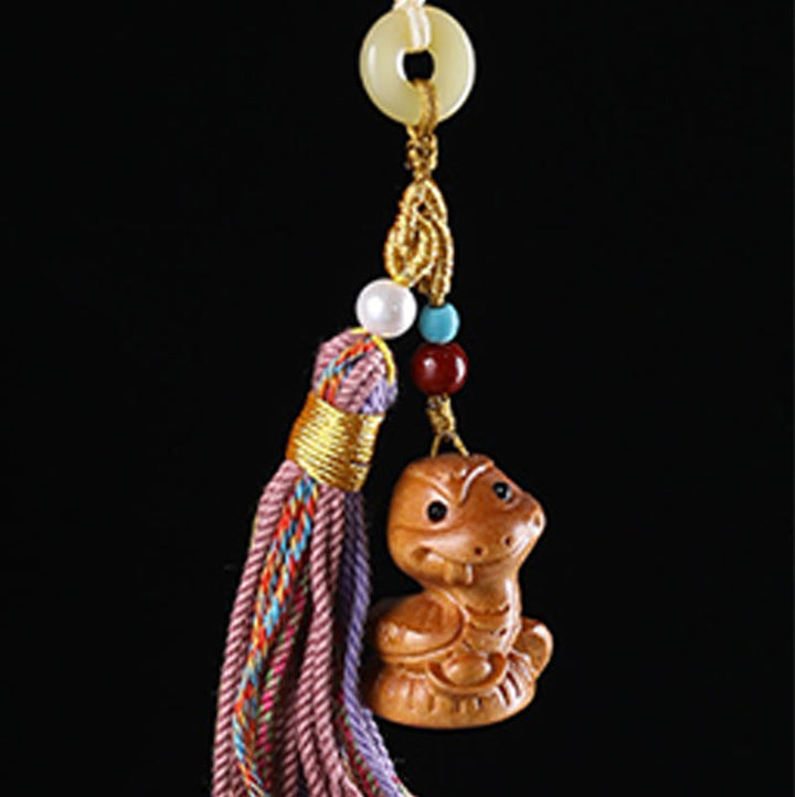 Buddha Stones Sandalwood 12 Chinese Zodiac Blessing Colorful Tassel Accessories Keychain - image 21