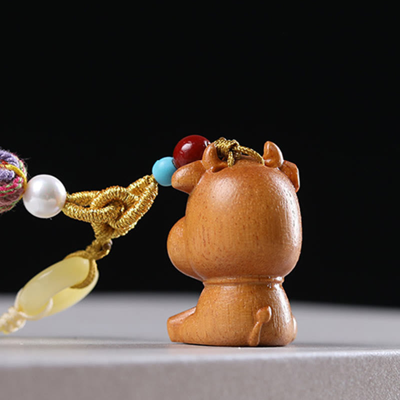 Buddha Stones Sandalwood 12 Chinese Zodiac Blessing Colorful Tassel Accessories Keychain - image 15