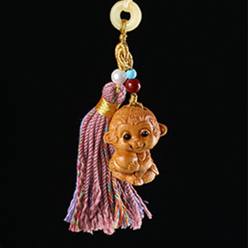 Buddha Stones Sandalwood 12 Chinese Zodiac Blessing Colorful Tassel Accessories Keychain - image 27
