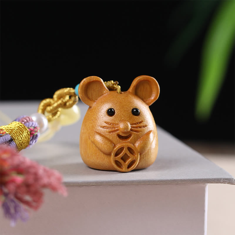 Buddha Stones Sandalwood 12 Chinese Zodiac Blessing Colorful Tassel Accessories Keychain - image 8