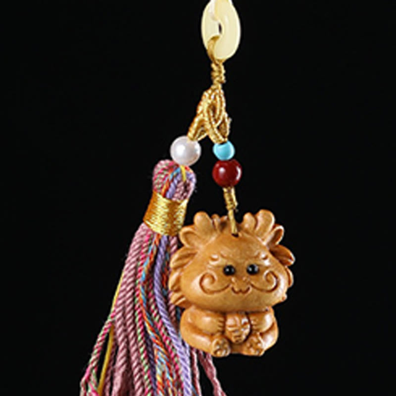 Buddha Stones Sandalwood 12 Chinese Zodiac Blessing Colorful Tassel Accessories Keychain - image 1