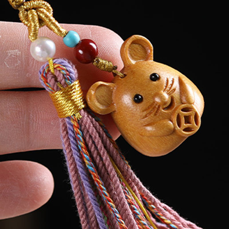 Buddha Stones Sandalwood 12 Chinese Zodiac Blessing Colorful Tassel Accessories Keychain - image 7
