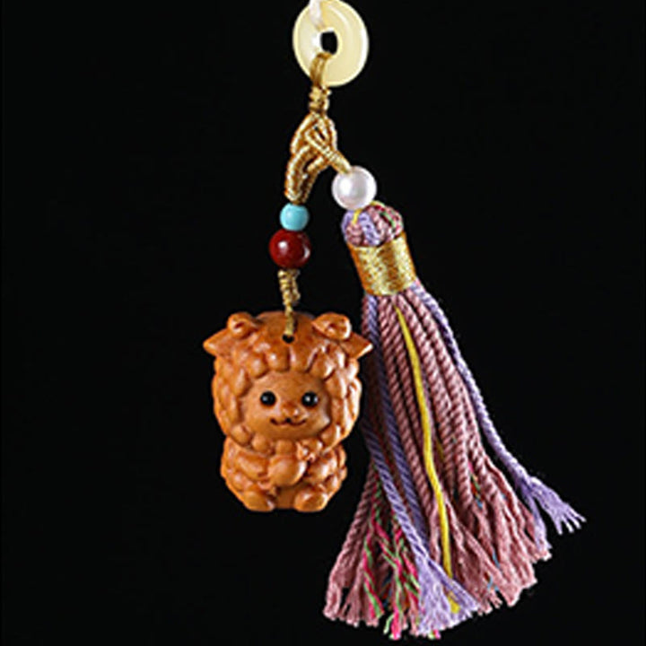 Buddha Stones Sandalwood 12 Chinese Zodiac Blessing Colorful Tassel Accessories Keychain - image 25