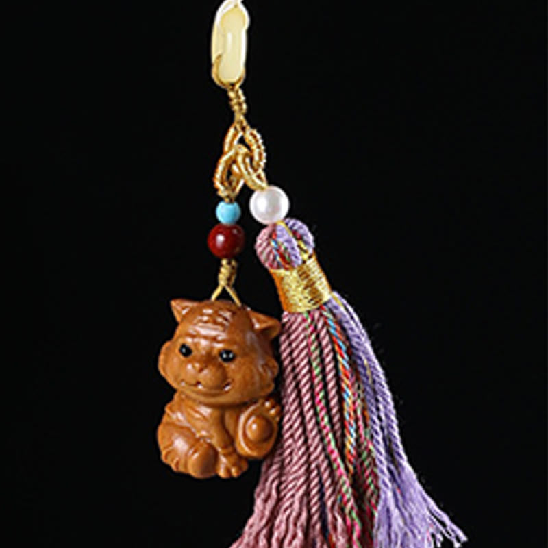 Buddha Stones Sandalwood 12 Chinese Zodiac Blessing Colorful Tassel Accessories Keychain - image 17