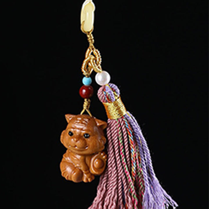 Buddha Stones Sandalwood 12 Chinese Zodiac Blessing Colorful Tassel Accessories Keychain - image 17