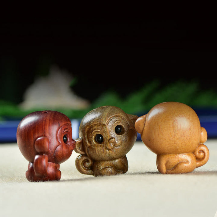 Buddha Stones Green Sandalwood Small Leaf Red Sandalwood Cute Monkey Animals Peace Decoration - image 0