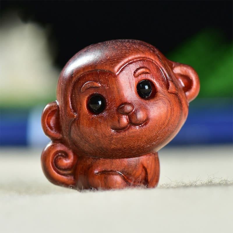 Buddha Stones Green Sandalwood Small Leaf Red Sandalwood Cute Monkey Animals Peace Decoration - Small Leaf Red Sandalwood Monkey(28*28*22mm) - image 10