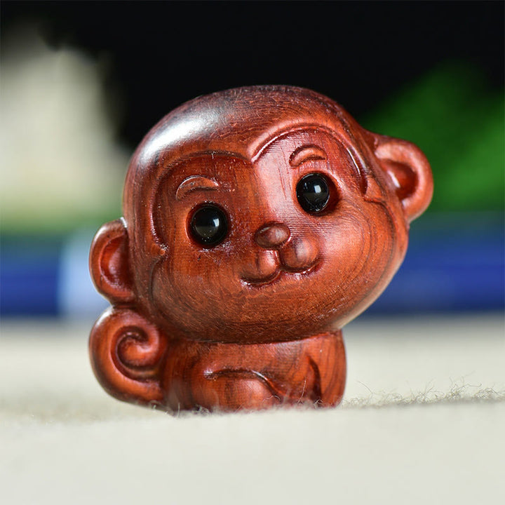 Buddha Stones Green Sandalwood Small Leaf Red Sandalwood Cute Monkey Animals Peace Decoration - Small Leaf Red Sandalwood Monkey(28*28*22mm) - image 10
