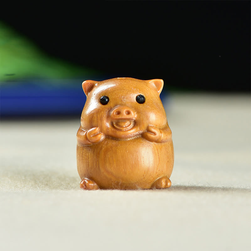 Buddha Stones Green Sandalwood Small Leaf Red Sandalwood Cute Pig Animals Positive Decoration - Sandalwood Pig(25*23*23mm) - image 6