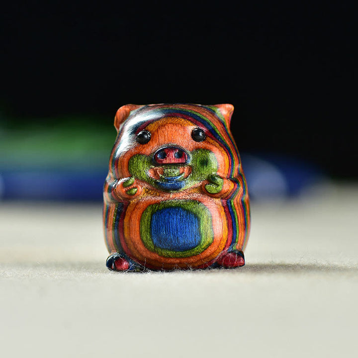 Buddha Stones Green Sandalwood Small Leaf Red Sandalwood Cute Pig Animals Positive Decoration - Rainbow Eucalyptus Pig(25*23*23mm) - image 13