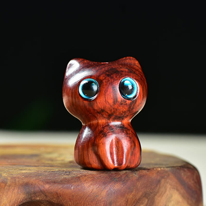 Buddha Stones Ebony Wood Small Leaf Red Sandalwood Cute Cat Animals Calm Decoration - image 9
