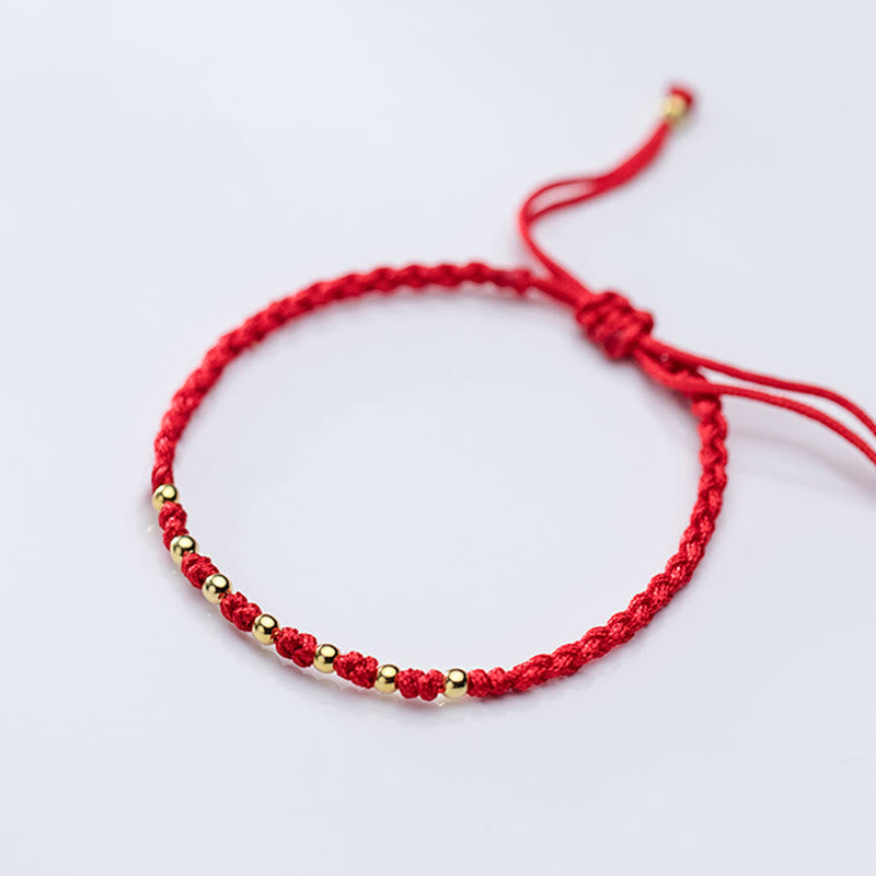 Buddha Stones 925 Sterling Silver Plated Gold Beads Red String Braided Protection Bracelet - image 11