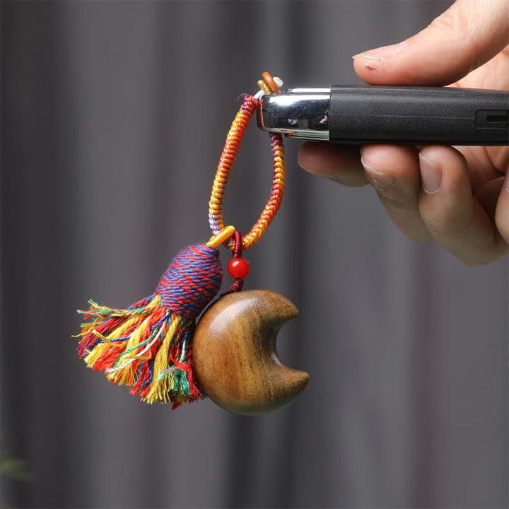 Buddha Stones Tibetan Colored Rope Green Sandalwood Star Moon Peace Key Chain - image 2