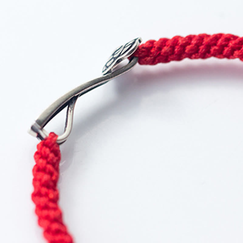 Buddha Stones Retro 925 Sterling Silver Ruyi As One Wishes Red String Braided Luck Bracelet - image 9