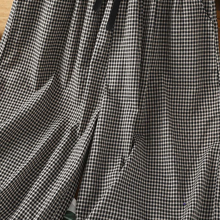 Buddha Stones Casual Cotton Stitching Grid Women's 7-8 Length Wide Leg Pants With Pockets - image 11