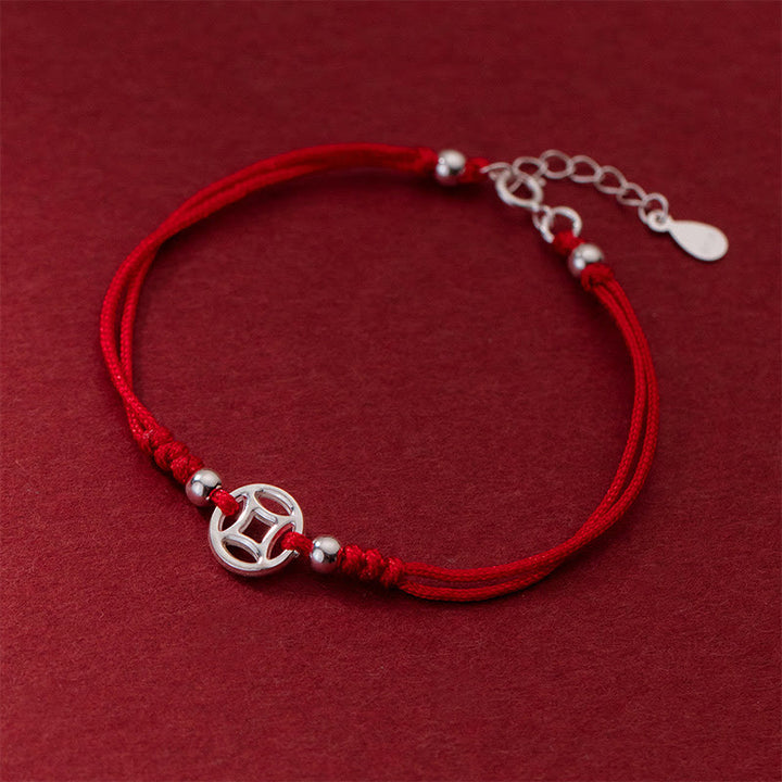 Buddha Stones 925 Sterling Silver Hollow Copper Coin Luck String Bracelet - image 2