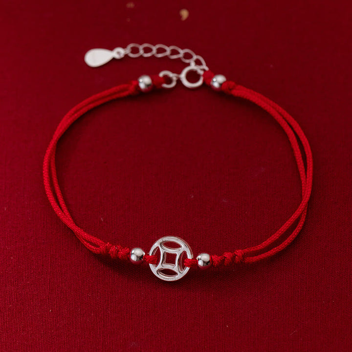 Buddha Stones 925 Sterling Silver Hollow Copper Coin Luck String Bracelet - 925 Sterling Silver(Wrist Circumference: 15-18cm) - image 0