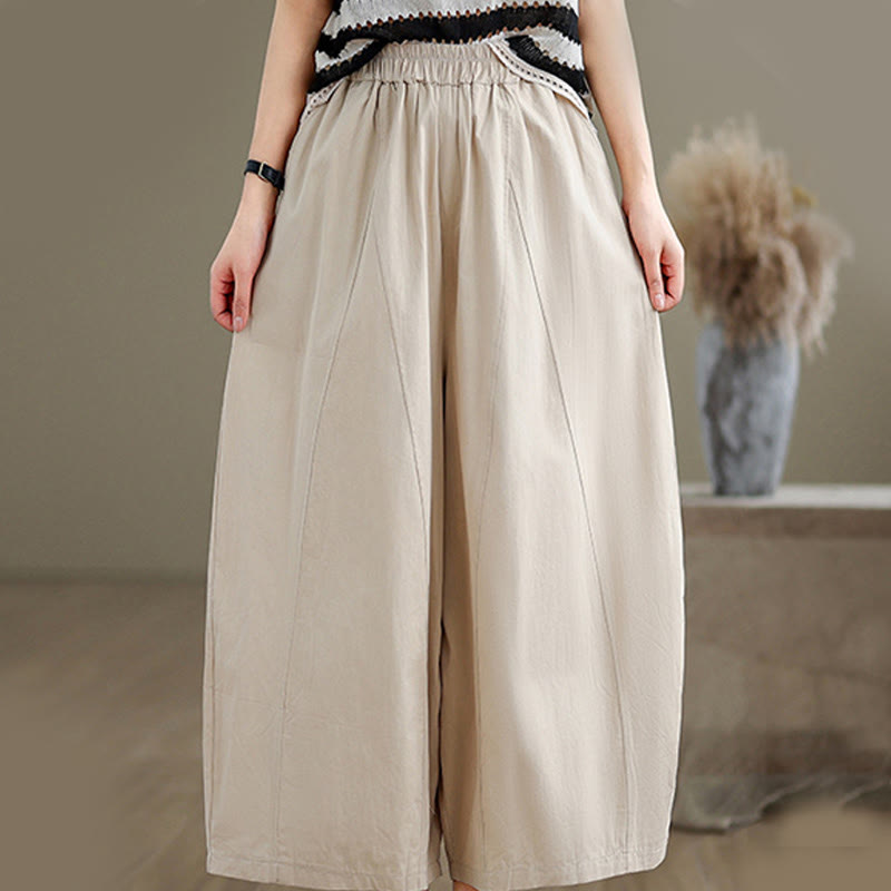 Buddha Stones Casual Plain Cotton Women's 7-8 Length Wide Leg Pants With Pockets - image 2