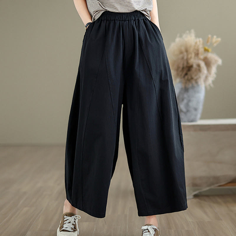 Buddha Stones Casual Plain Cotton Women's 7-8 Length Wide Leg Pants With Pockets - image 11