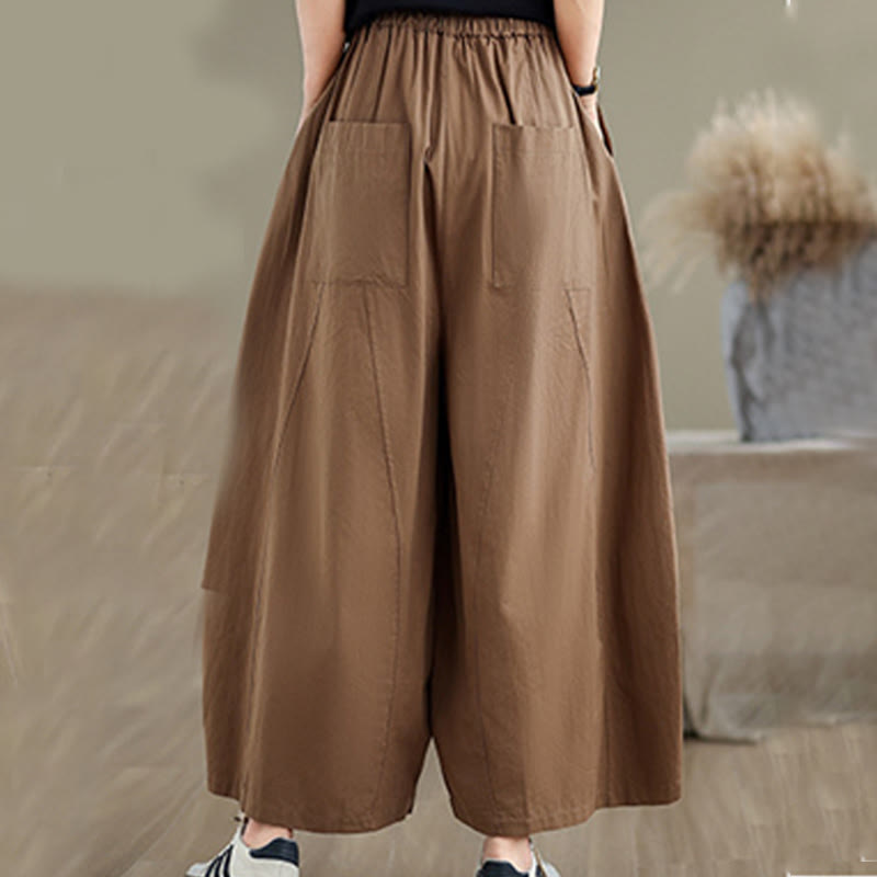 Buddha Stones Casual Plain Cotton Women's 7-8 Length Wide Leg Pants With Pockets - image 13