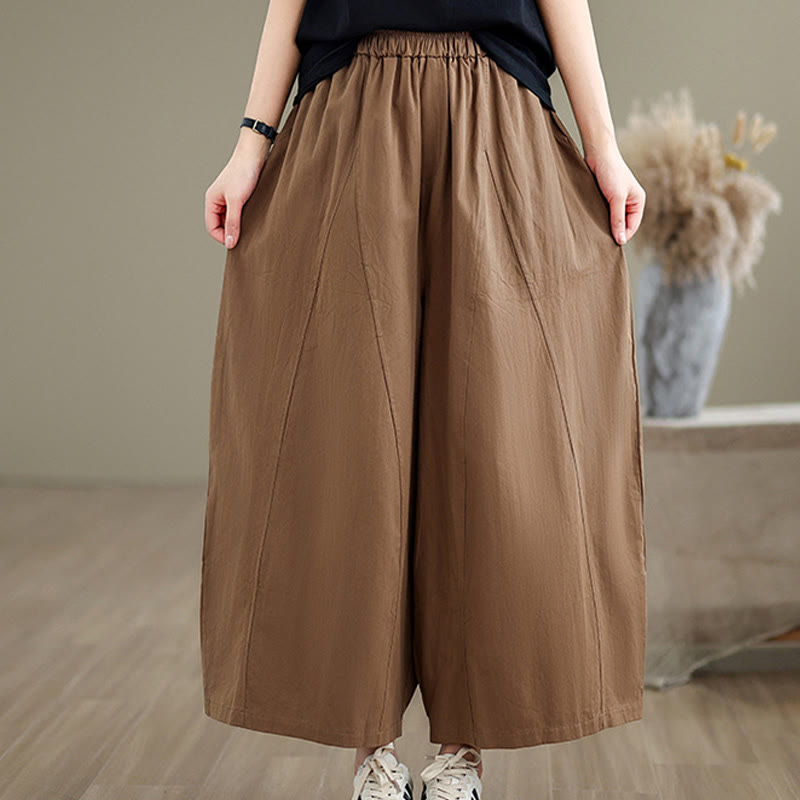Buddha Stones Casual Plain Cotton Women's 7-8 Length Wide Leg Pants With Pockets - Peru - US8-10，UK/AU12-14，EU40-42 (2XL) - image 12