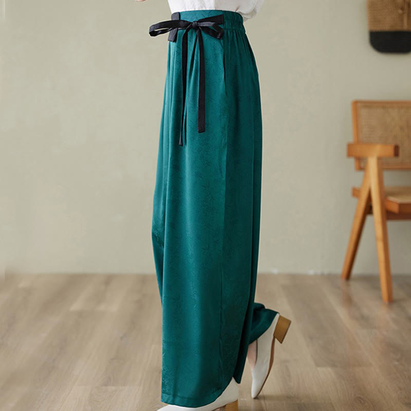 Buddha Stones Casual Jacquard Lace-up Cotton Women's Wide Leg Pants With Pockets - image 2