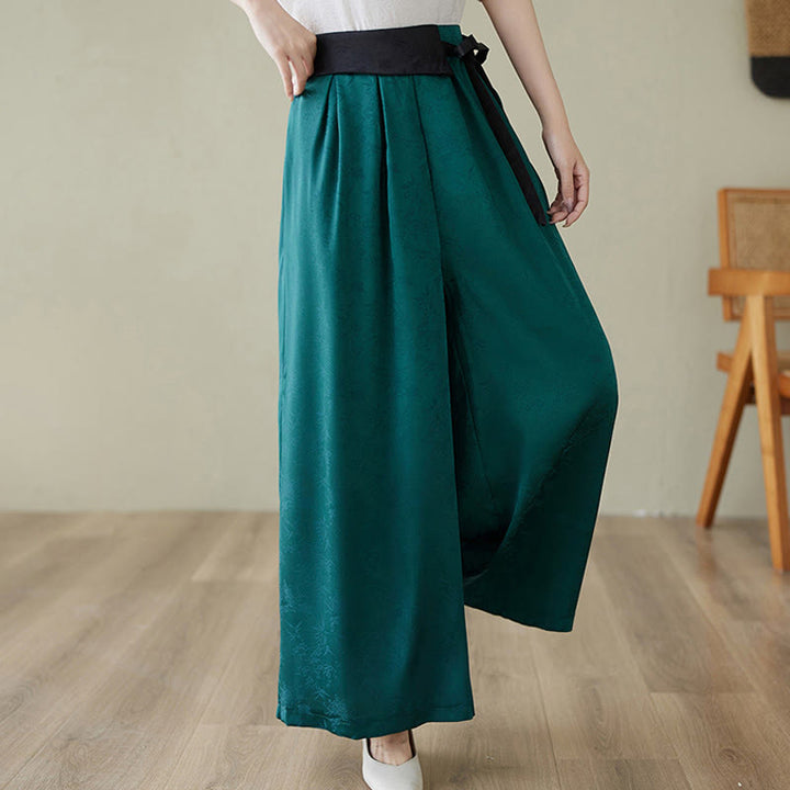 Buddha Stones Casual Jacquard Lace-up Cotton Women's Wide Leg Pants With Pockets - image 7