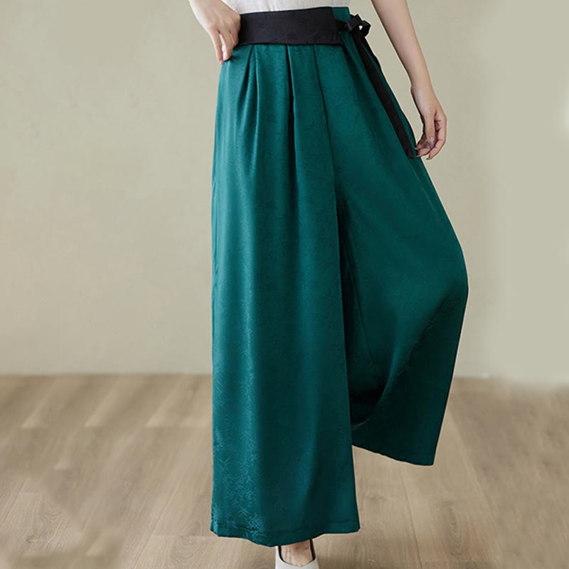 Buddha Stones Casual Jacquard Lace-up Cotton Women's Wide Leg Pants With Pockets - image 5