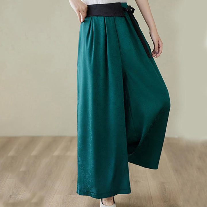 Buddha Stones Casual Jacquard Lace-up Cotton Women's Wide Leg Pants With Pockets - image 5