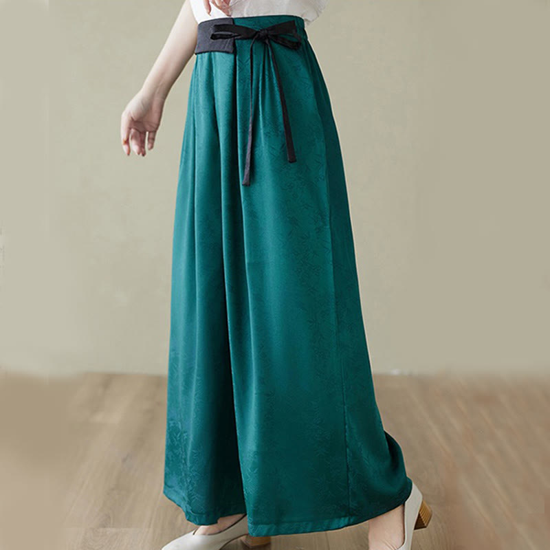 Buddha Stones Casual Jacquard Lace-up Cotton Women's Wide Leg Pants With Pockets - image 1