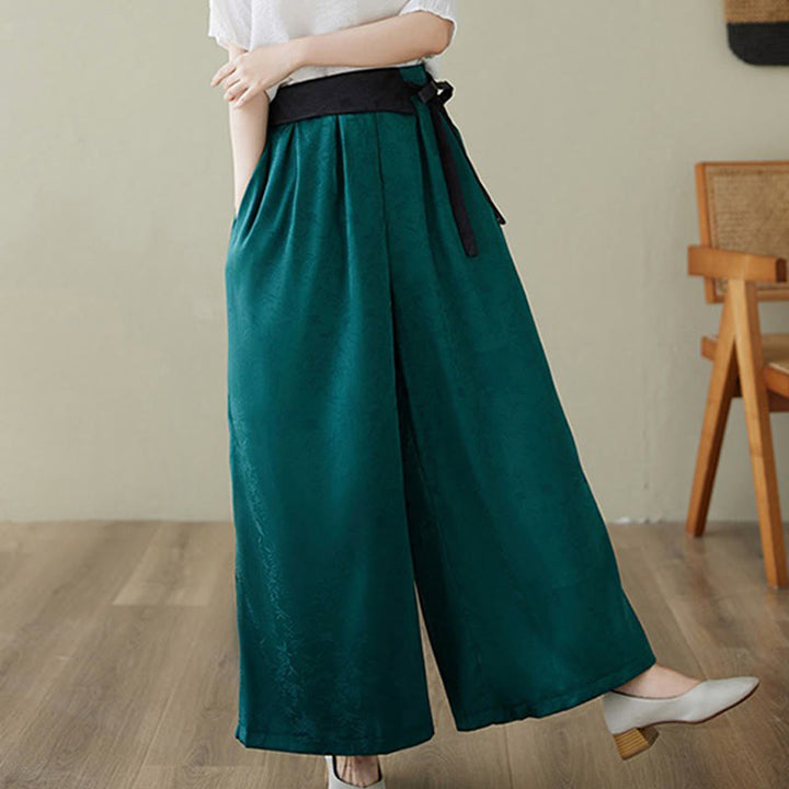 Buddha Stones Casual Jacquard Lace-up Cotton Women's Wide Leg Pants With Pockets - image 6