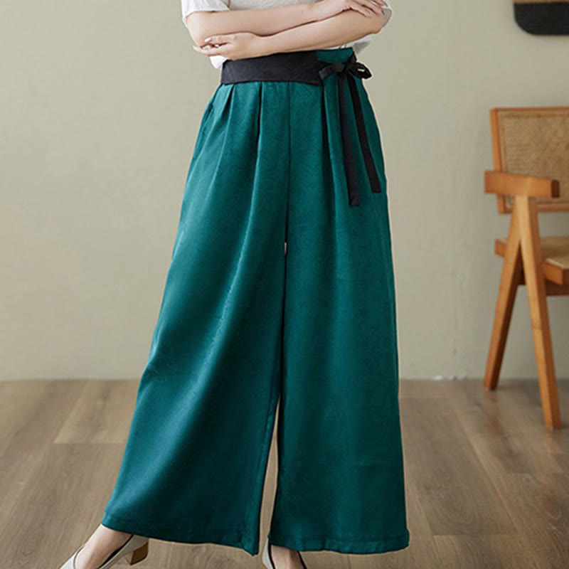 Buddha Stones Casual Jacquard Lace-up Cotton Women's Wide Leg Pants With Pockets - image 4