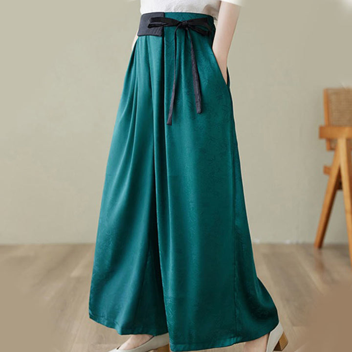 Buddha Stones Casual Jacquard Lace-up Cotton Women's Wide Leg Pants With Pockets - image 3