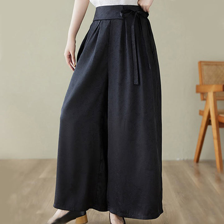 Buddha Stones Casual Jacquard Lace-up Cotton Women's Wide Leg Pants With Pockets - Black - US8-10，UK/AU12-14，EU40-42 (2XL) - image 10