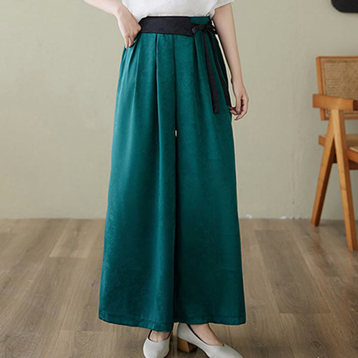 Buddha Stones Casual Jacquard Lace-up Cotton Women's Wide Leg Pants With Pockets - image 8