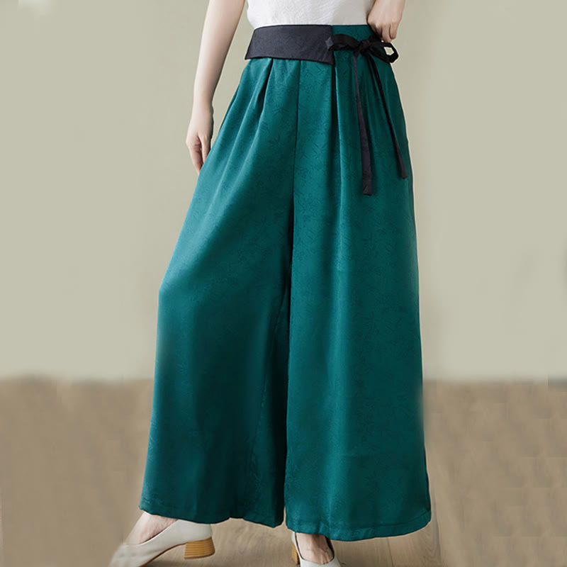 Buddha Stones Casual Jacquard Lace-up Cotton Women's Wide Leg Pants With Pockets - image 9