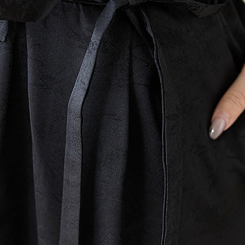 Buddha Stones Casual Jacquard Lace-up Cotton Women's Wide Leg Pants With Pockets - image 15