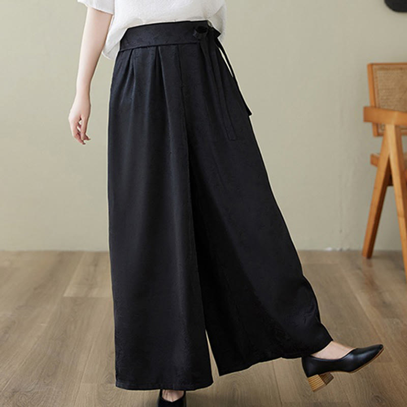 Buddha Stones Casual Jacquard Lace-up Cotton Women's Wide Leg Pants With Pockets - image 14