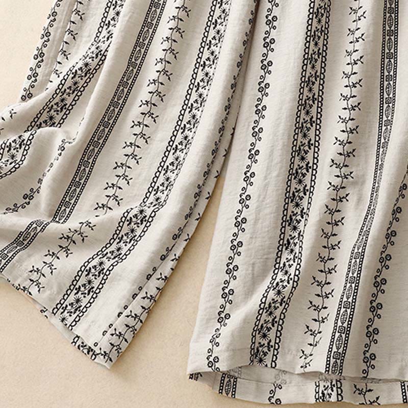 Buddha Stones Casual Vertical Printing Cotton Linen Women's Wide Leg Pants With Pockets - image 14