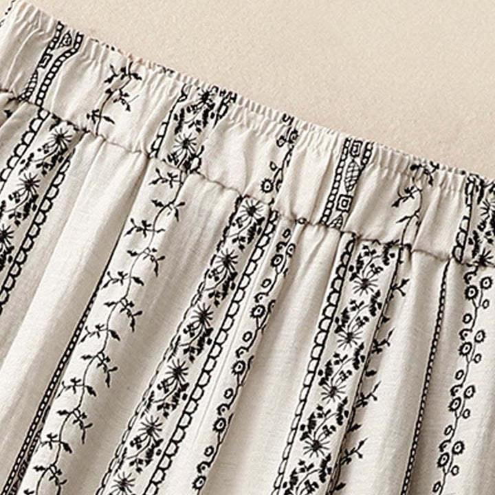 Buddha Stones Casual Vertical Printing Cotton Linen Women's Wide Leg Pants With Pockets - image 10