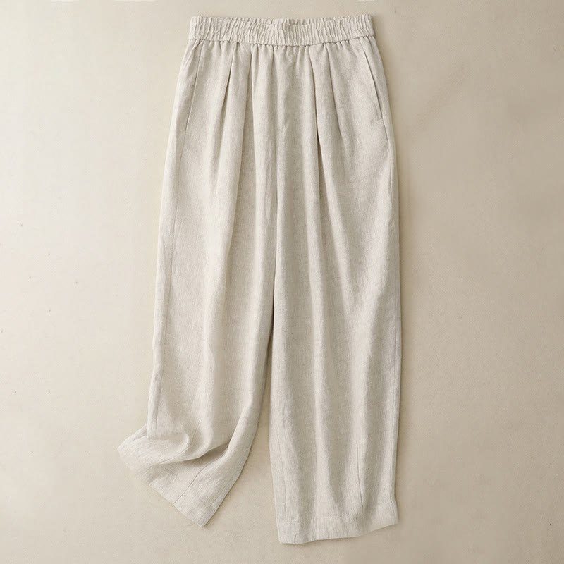 Buddha Stones Summer Plain Women's Cotton Linen Harem Pants With Pockets - Beige - US8-10，UK/AU12-14，EU40-42 (2XL) - image 10